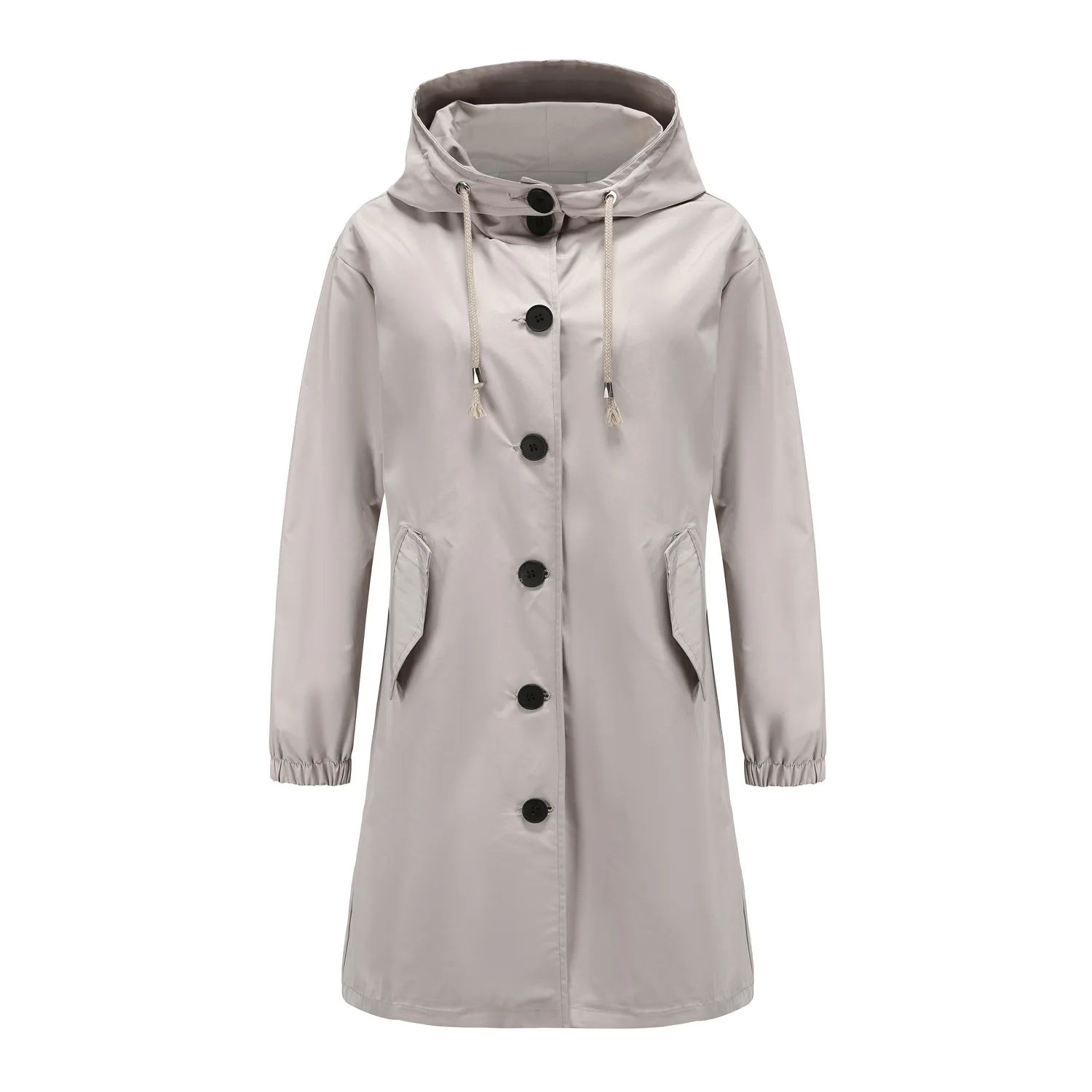 Hooded Women Windbreaker Long Trench Coat Solid Color Pocket Casual Long Outwear Fashion Windbreaker женская куртка