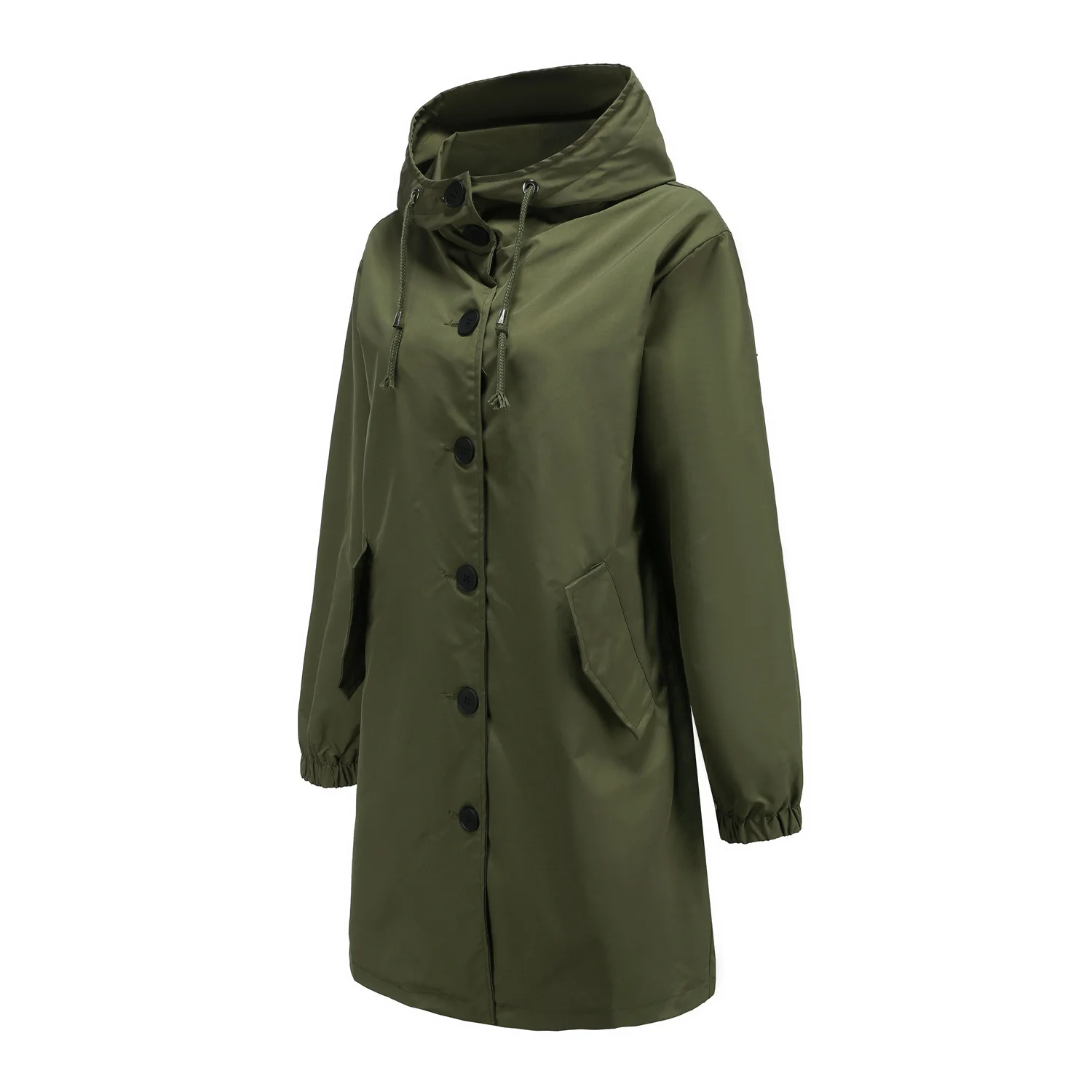 Hooded Women Windbreaker Long Trench Coat Solid Color Pocket Casual Long Outwear Fashion Windbreaker женская куртка