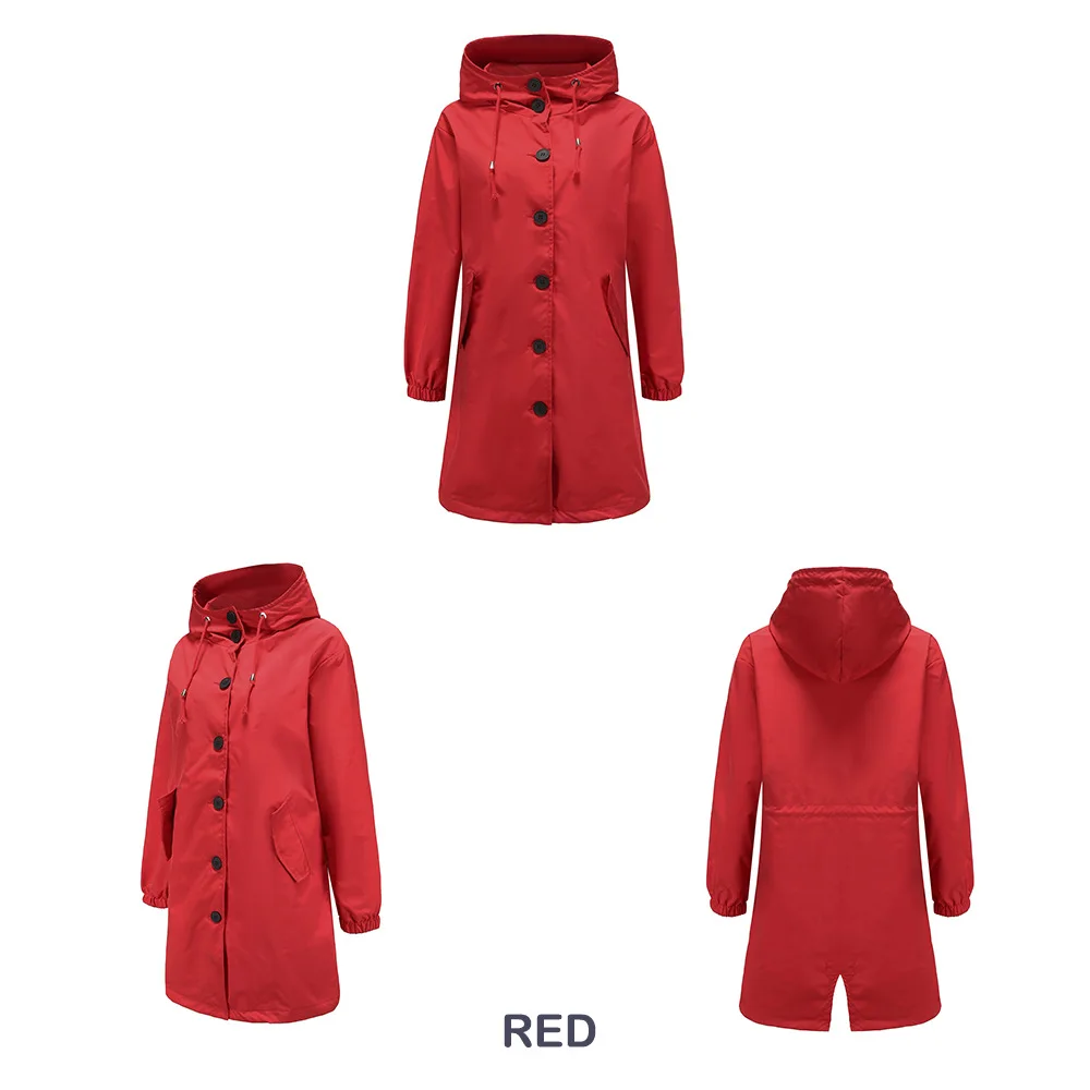 Hooded Women Windbreaker Long Trench Coat Solid Color Pocket Casual Long Outwear Fashion Windbreaker женская куртка