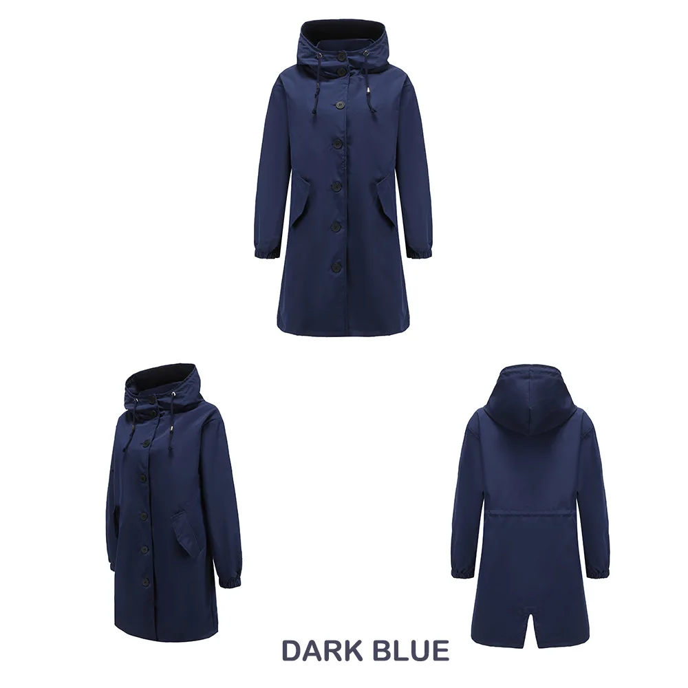Hooded Women Windbreaker Long Trench Coat Solid Color Pocket Casual Long Outwear Fashion Windbreaker женская куртка