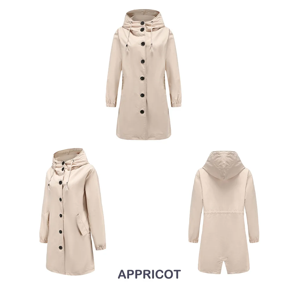Hooded Women Windbreaker Long Trench Coat Solid Color Pocket Casual Long Outwear Fashion Windbreaker женская куртка