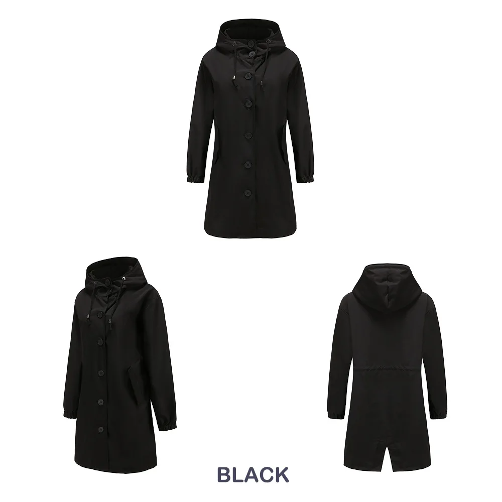 Hooded Women Windbreaker Long Trench Coat Solid Color Pocket Casual Long Outwear Fashion Windbreaker женская куртка