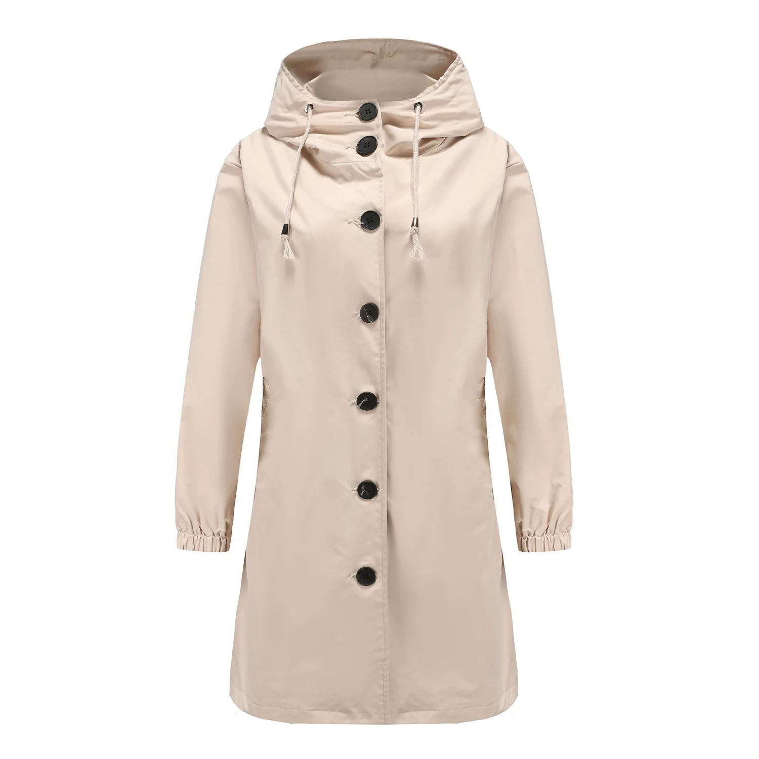 Hooded Women Windbreaker Long Trench Coat Solid Color Pocket Casual Long Outwear Fashion Windbreaker женская куртка