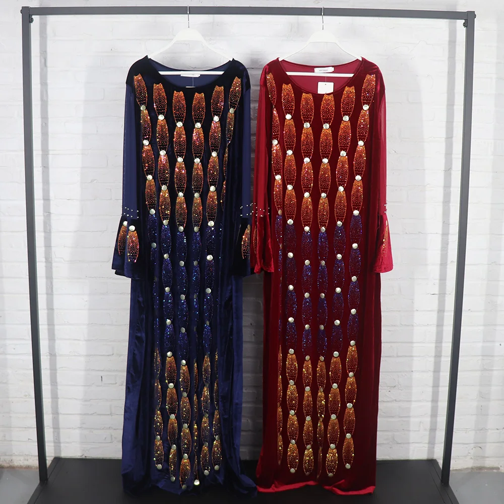 2022 African moms' fashion dress golden velvet Diamond elegant stretch robe national clothing