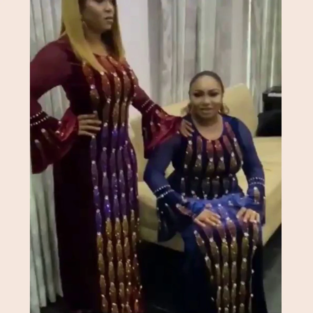 2022 African moms' fashion dress golden velvet Diamond elegant stretch robe national clothing