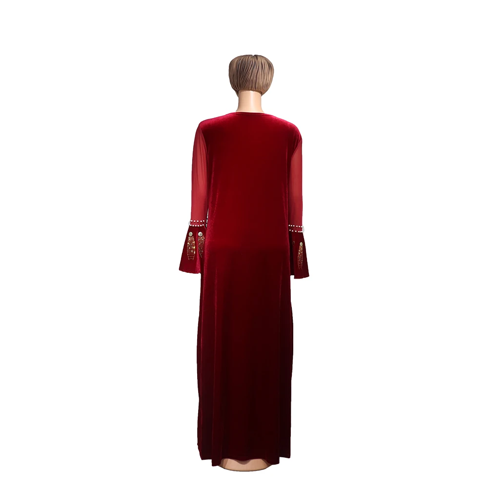 2022 African moms' fashion dress golden velvet Diamond elegant stretch robe national clothing