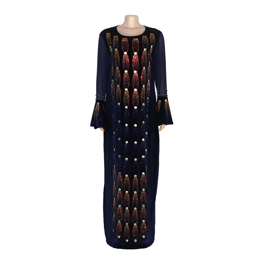 2022 African moms' fashion dress golden velvet Diamond elegant stretch robe national clothing