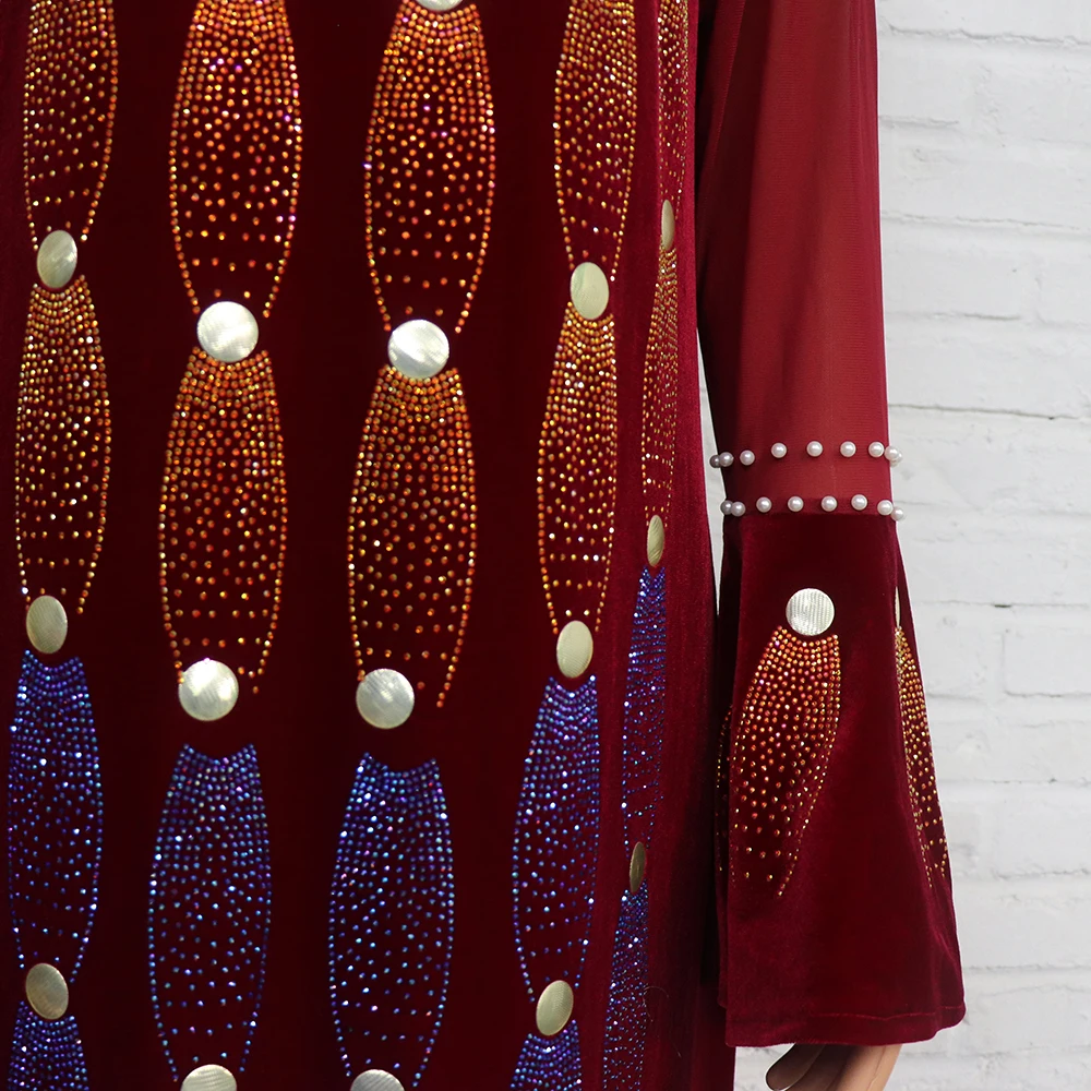 2022 African moms' fashion dress golden velvet Diamond elegant stretch robe national clothing