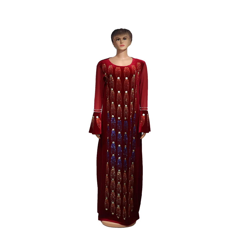 2022 African moms' fashion dress golden velvet Diamond elegant stretch robe national clothing