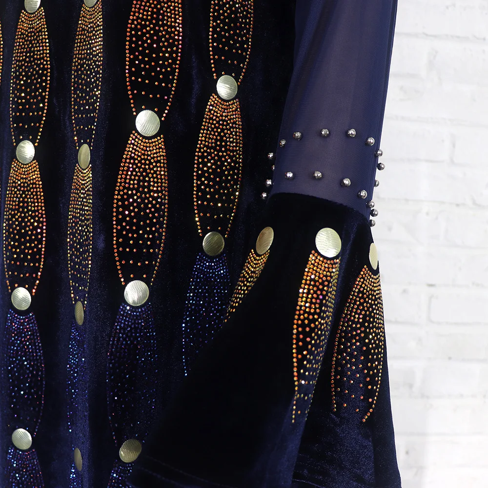 2022 African moms' fashion dress golden velvet Diamond elegant stretch robe national clothing