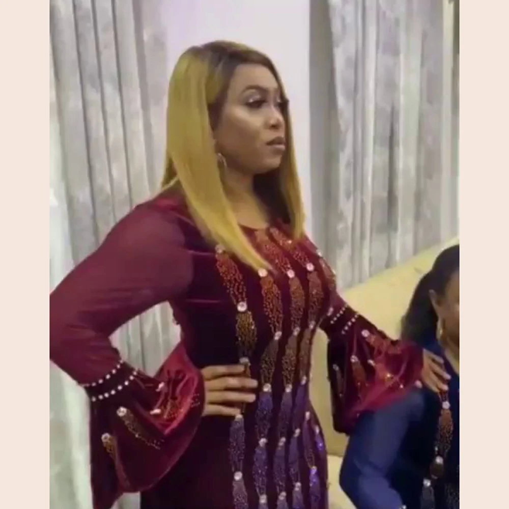 2022 African moms' fashion dress golden velvet Diamond elegant stretch robe national clothing