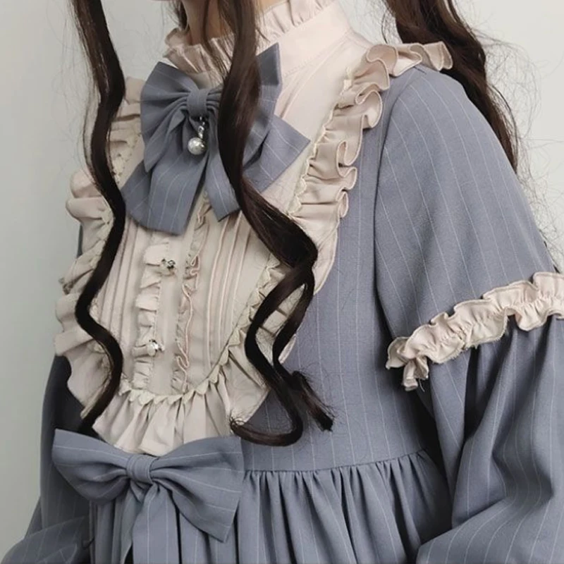 MAGOGO Sweet Vintage Lolita Dress Women Long Sleeve Costume Kawaii Loose New Cute Bow Japanese Style Dress For Girls INS Hot