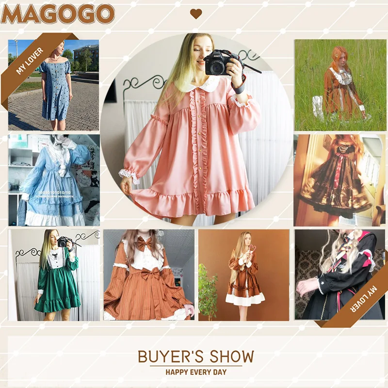 MAGOGO Sweet Vintage Lolita Dress Women Long Sleeve Costume Kawaii Loose New Cute Bow Japanese Style Dress For Girls INS Hot