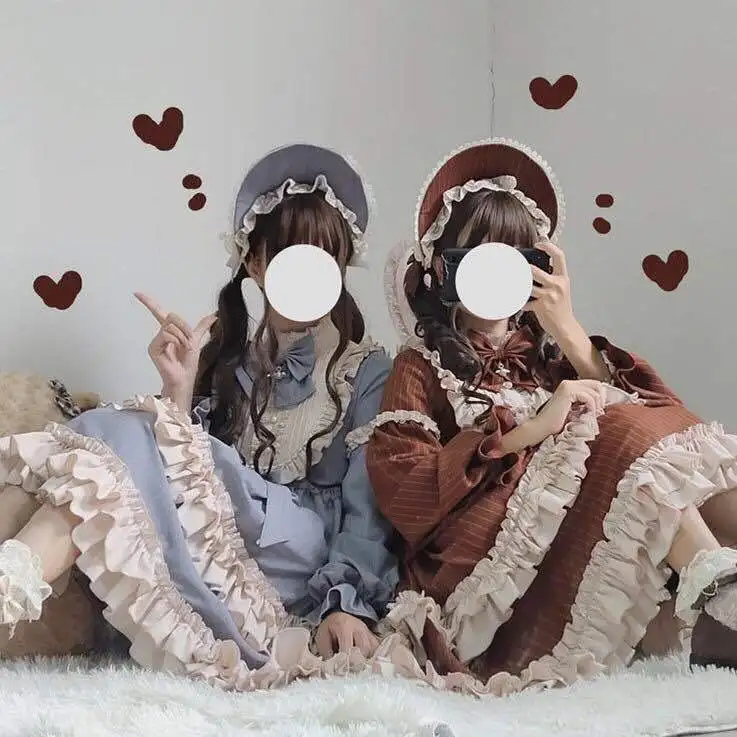 MAGOGO Sweet Vintage Lolita Dress Women Long Sleeve Costume Kawaii Loose New Cute Bow Japanese Style Dress For Girls INS Hot