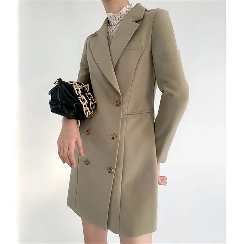 LMQ NEW Early Spring Suit Dress Women Slim Temperament Double Breasted Short A-Line Skirt Casual All-Match Long-Sleeved Top
