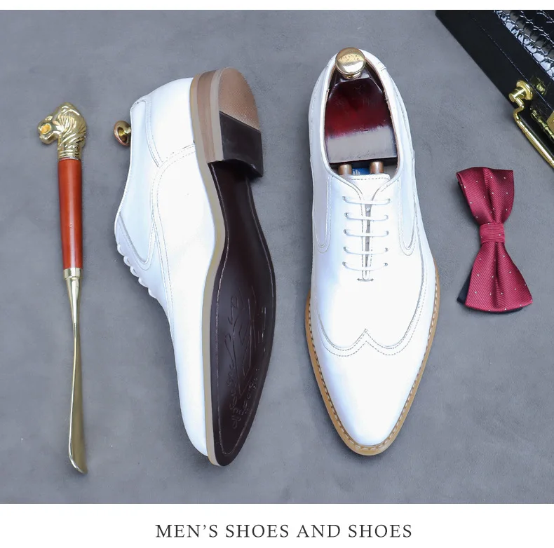 new white shoes for men Leather shoes men's business dress breathable leather shoe British lace-up fashion wedding party