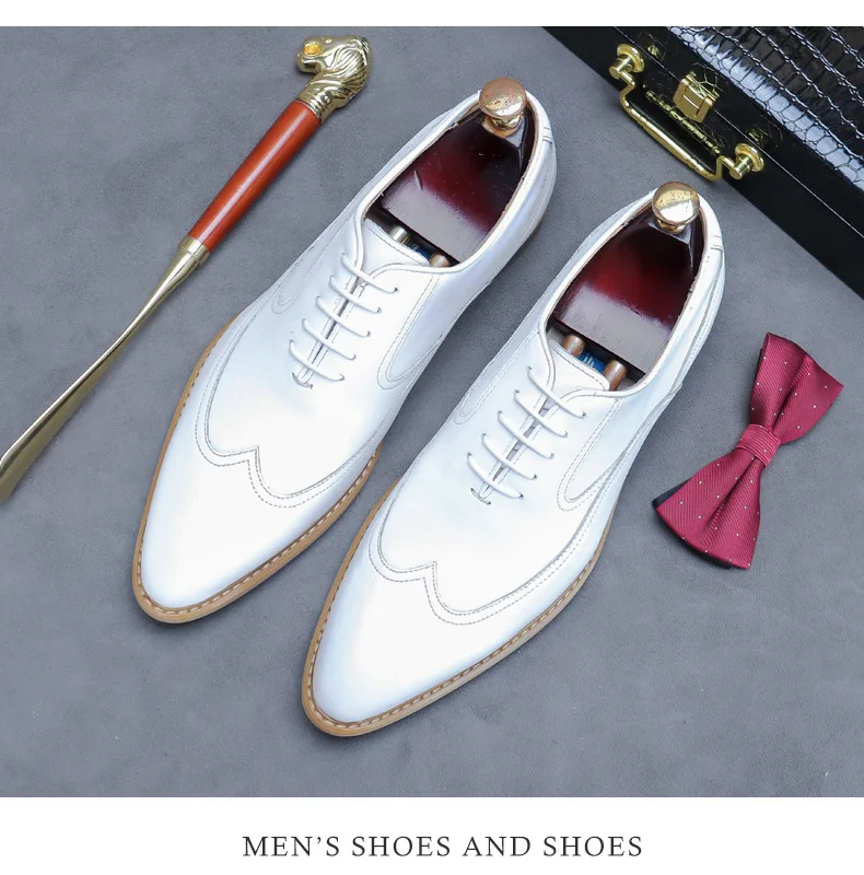 new white shoes for men Leather shoes men's business dress breathable leather shoe British lace-up fashion wedding party