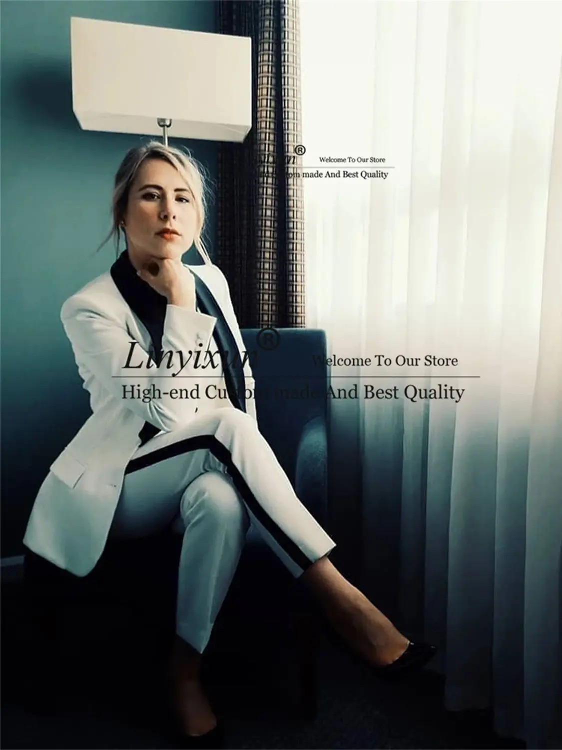 Black Peaked Lapel White Women Suits Smoking Business Lady 3 Pieces Set Customized Mother Of Bride Blazer Брючные костюмы