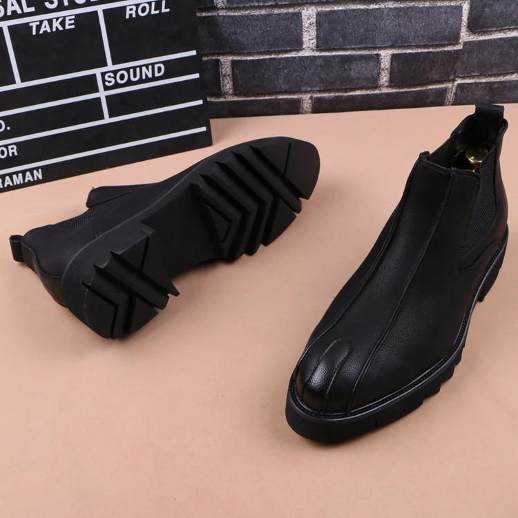 British fashion mens shoes black chelsea boots platform genuine leather boot autumn winter ankle botas masculinas zapatos hombre