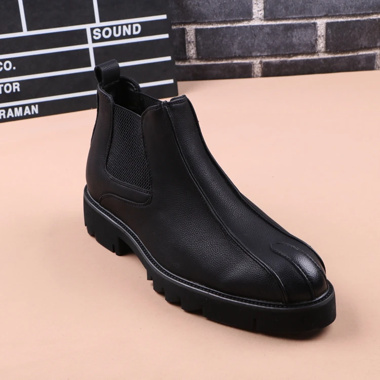 British fashion mens shoes black chelsea boots platform genuine leather boot autumn winter ankle botas masculinas zapatos hombre