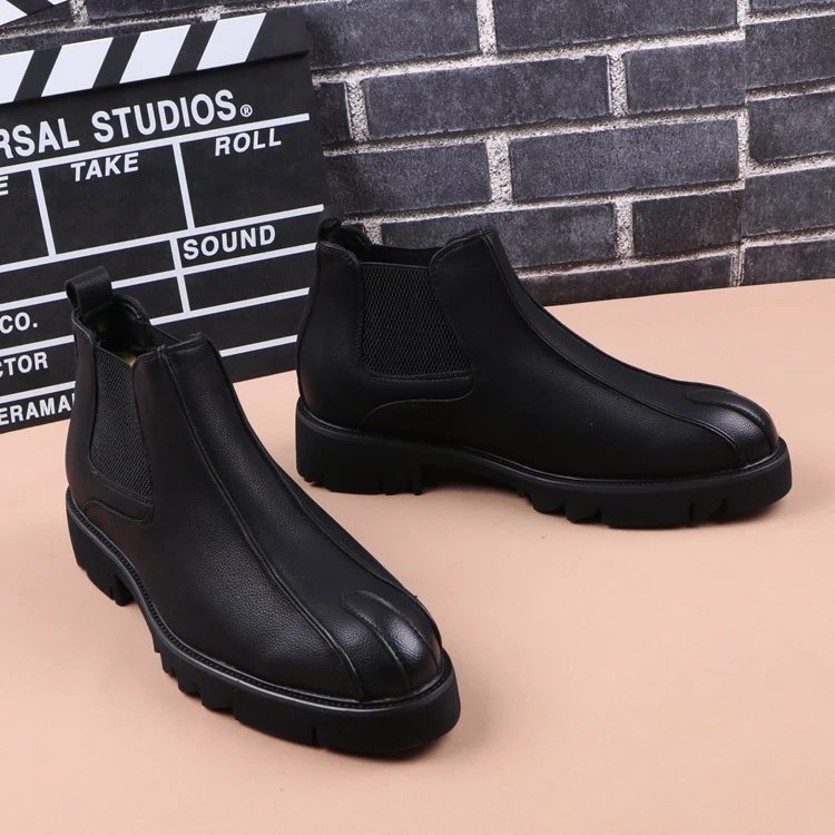 British fashion mens shoes black chelsea boots platform genuine leather boot autumn winter ankle botas masculinas zapatos hombre