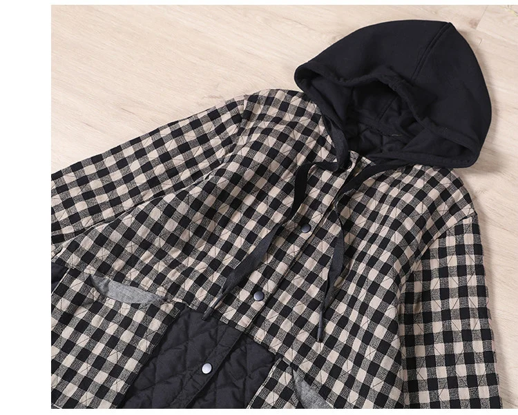 Amax luluE Chinese Fashion Winter Clothing Large Streetwear Ladies Loose Hooded Padded Jackets Womens Casual Plaid Vintage Coats