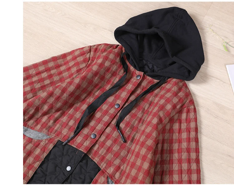 Amax luluE Chinese Fashion Winter Clothing Large Streetwear Ladies Loose Hooded Padded Jackets Womens Casual Plaid Vintage Coats