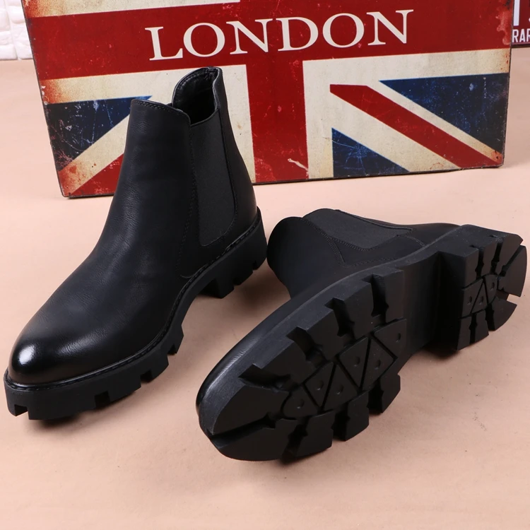 mens casual business office formal dress chelsea boots platform shoes genuine leather boot black ankle botas hombre chaussure