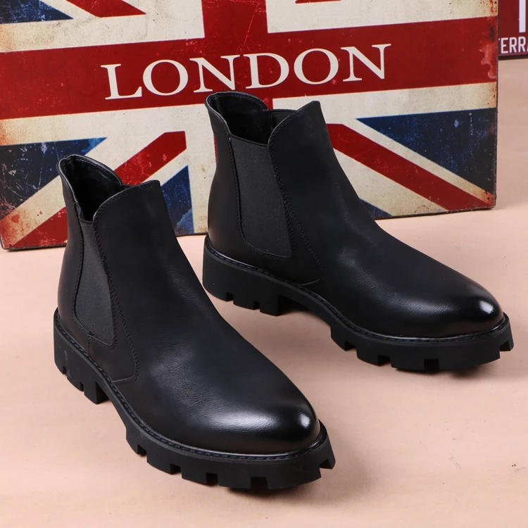 mens casual business office formal dress chelsea boots platform shoes genuine leather boot black ankle botas hombre chaussure