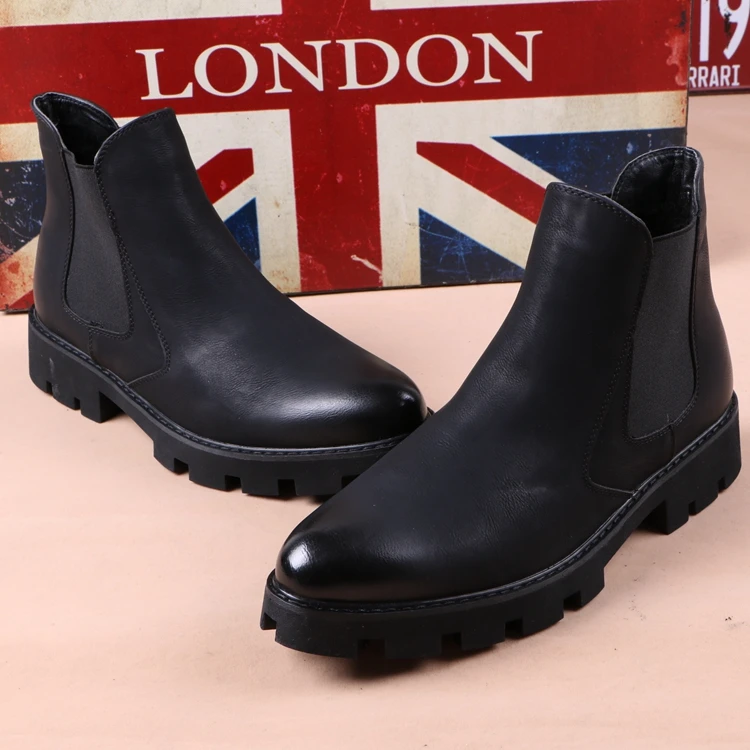 mens casual business office formal dress chelsea boots platform shoes genuine leather boot black ankle botas hombre chaussure