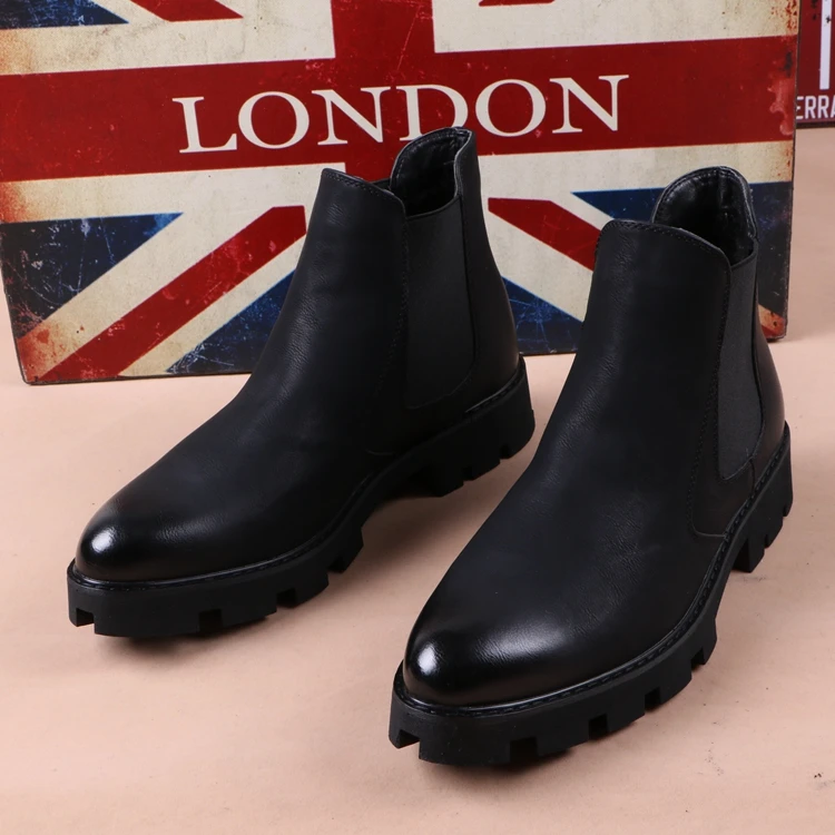mens casual business office formal dress chelsea boots platform shoes genuine leather boot black ankle botas hombre chaussure