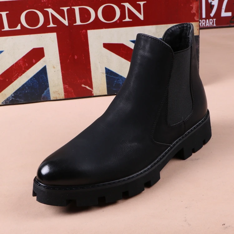 mens casual business office formal dress chelsea boots platform shoes genuine leather boot black ankle botas hombre chaussure