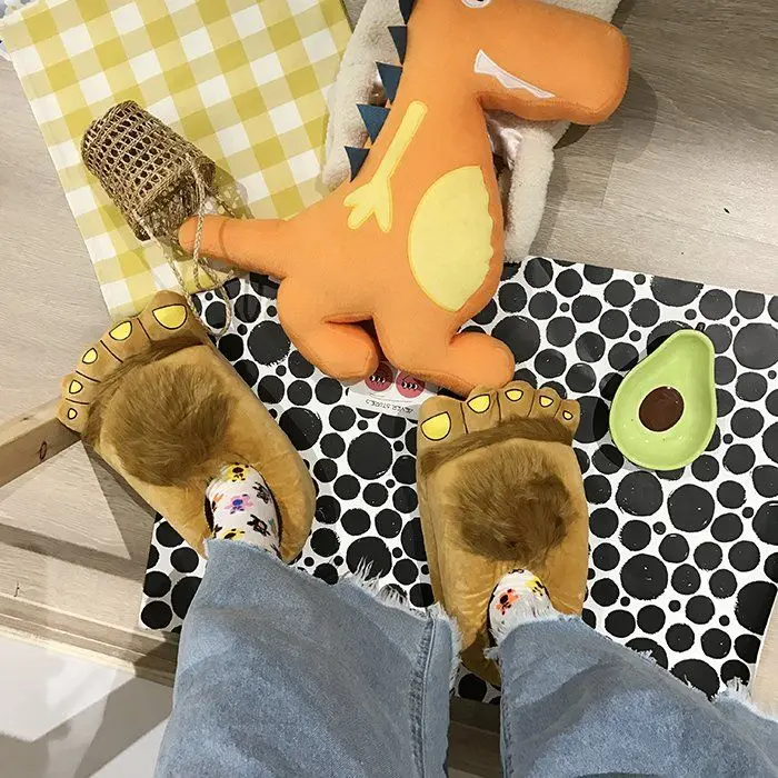 Designer Cartton Bigfoot Unisex Winter Indoor Slippers Cotton Shoes Women Men Slip On Lazy Home Shoes Lovers Couple Floor Shoes