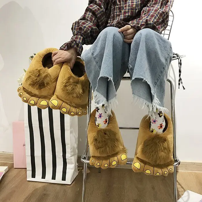 Designer Cartton Bigfoot Unisex Winter Indoor Slippers Cotton Shoes Women Men Slip On Lazy Home Shoes Lovers Couple Floor Shoes