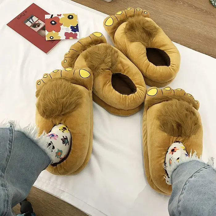 Designer Cartton Bigfoot Unisex Winter Indoor Slippers Cotton Shoes Women Men Slip On Lazy Home Shoes Lovers Couple Floor Shoes