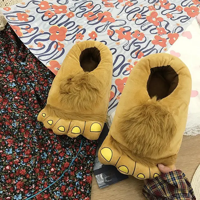 Designer Cartton Bigfoot Unisex Winter Indoor Slippers Cotton Shoes Women Men Slip On Lazy Home Shoes Lovers Couple Floor Shoes