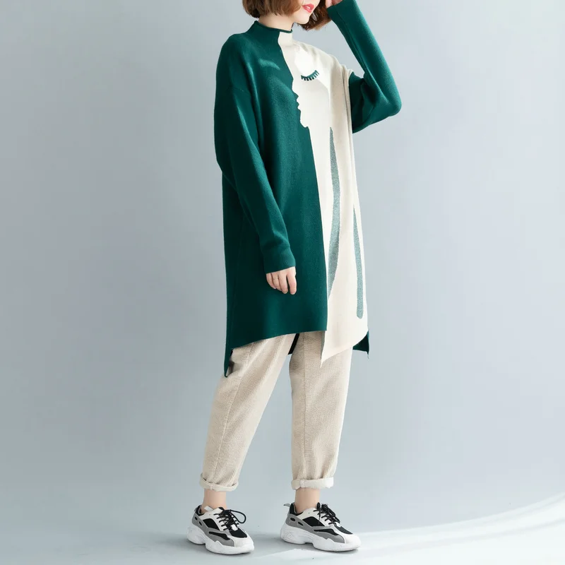 Amax luluE Brand Korean Luxury 2024 Winter Ladies Long Pullovers Womens Vintage Printed Knitted Sweaters Warm Turtleneck Clothes