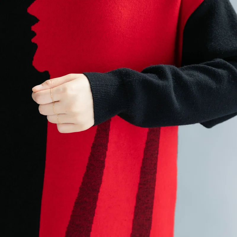 Amax luluE Brand Korean Luxury 2024 Winter Ladies Long Pullovers Womens Vintage Printed Knitted Sweaters Warm Turtleneck Clothes