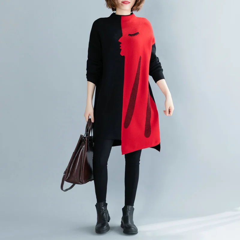 Amax luluE Brand Korean Luxury 2024 Winter Ladies Long Pullovers Womens Vintage Printed Knitted Sweaters Warm Turtleneck Clothes