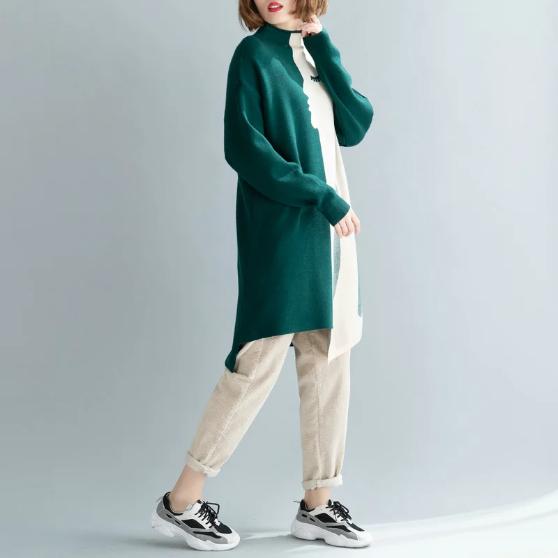 Amax luluE Brand Korean Luxury 2024 Winter Ladies Long Pullovers Womens Vintage Printed Knitted Sweaters Warm Turtleneck Clothes
