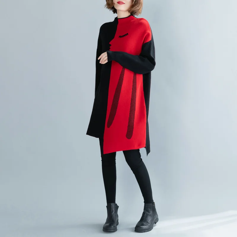 Amax luluE Brand Korean Luxury 2024 Winter Ladies Long Pullovers Womens Vintage Printed Knitted Sweaters Warm Turtleneck Clothes