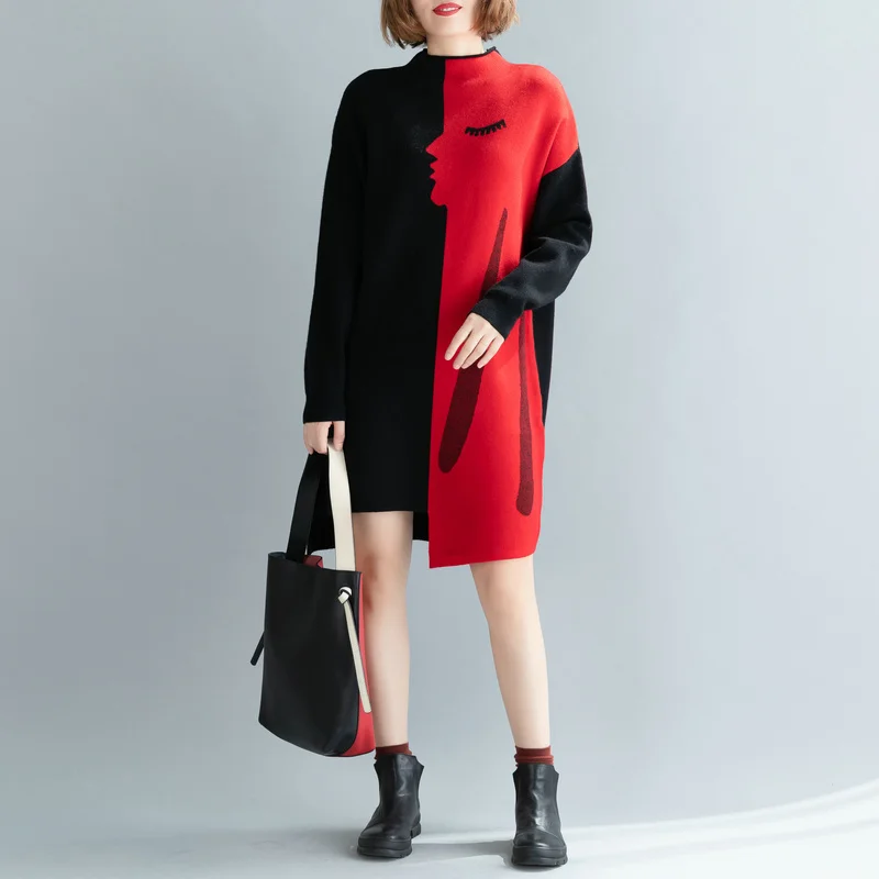 Amax luluE Brand Korean Luxury 2024 Winter Ladies Long Pullovers Womens Vintage Printed Knitted Sweaters Warm Turtleneck Clothes