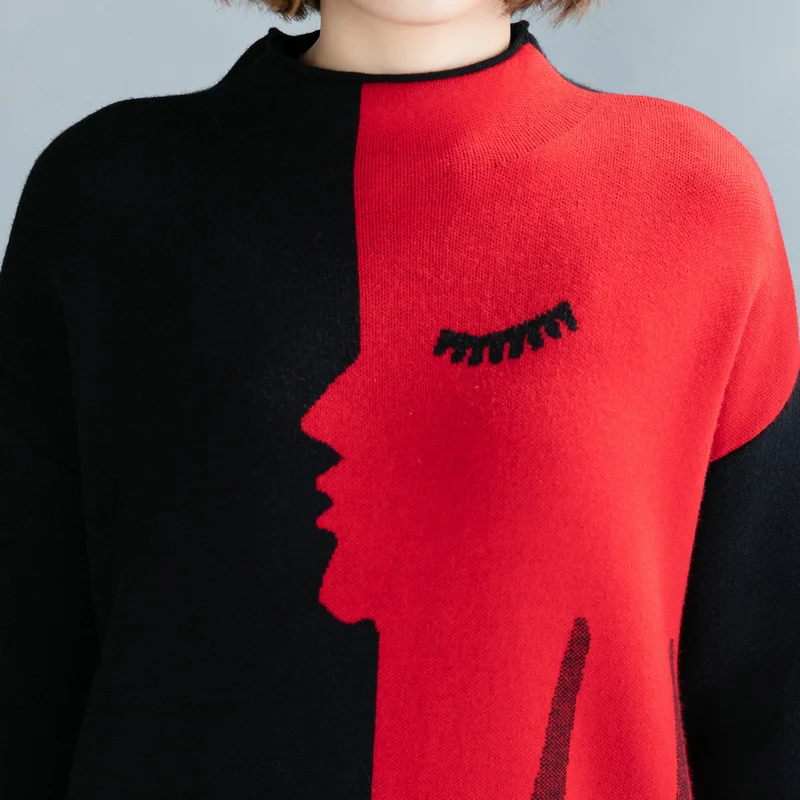 Amax luluE Brand Korean Luxury 2024 Winter Ladies Long Pullovers Womens Vintage Printed Knitted Sweaters Warm Turtleneck Clothes