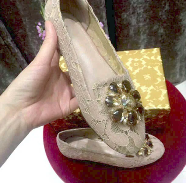 Summer Floral Lace Rhinestone Embellished Flat Shoes Women Glitter Crystal Flower Buckle Loafers Slip On Beauty Wedding Shoes