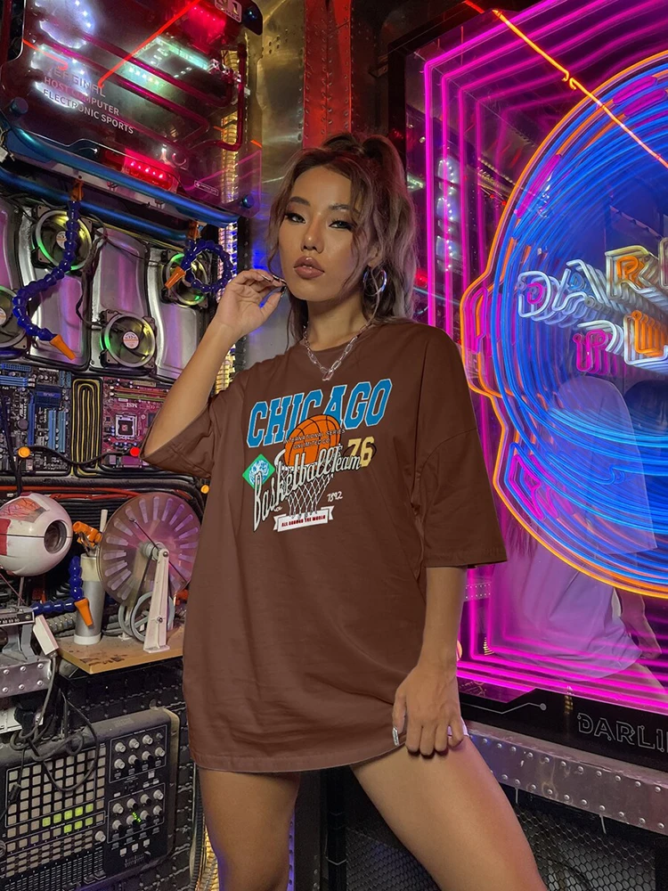CHICAGO Basketball Streetwear Hip Hop T-Shirt Women Fashion Casual Cotton Clothing Loose Summer Breathable Tops Brand T-Shirts