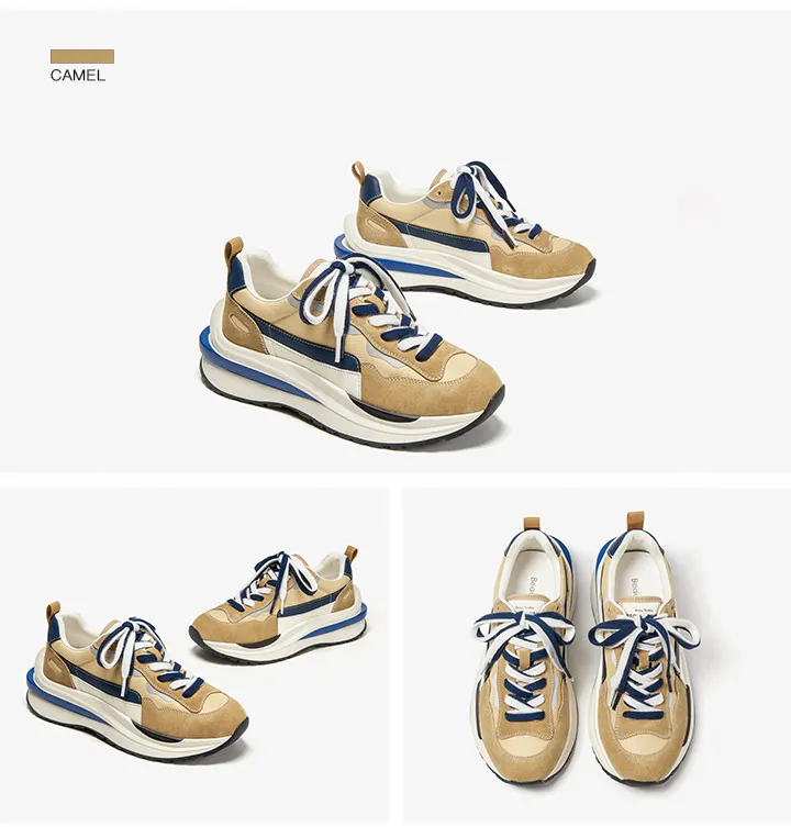 BeauToday Chunky Sneakers Casual Women Cow Suede Synthetic Leather Patchwork Lace-Up Round Toe Ladies Waffle Shoes 29439
