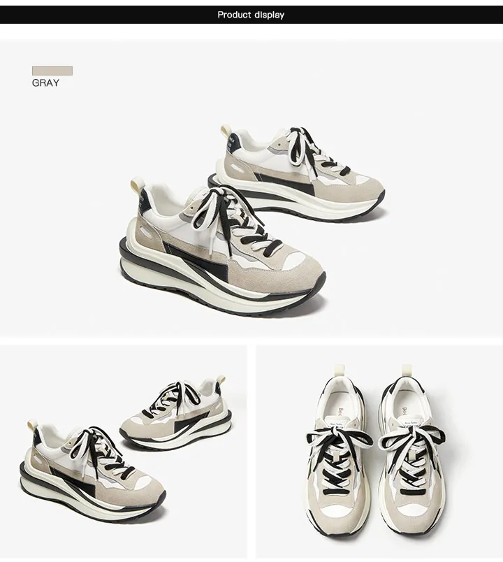 BeauToday Chunky Sneakers Casual Women Cow Suede Synthetic Leather Patchwork Lace-Up Round Toe Ladies Waffle Shoes 29439