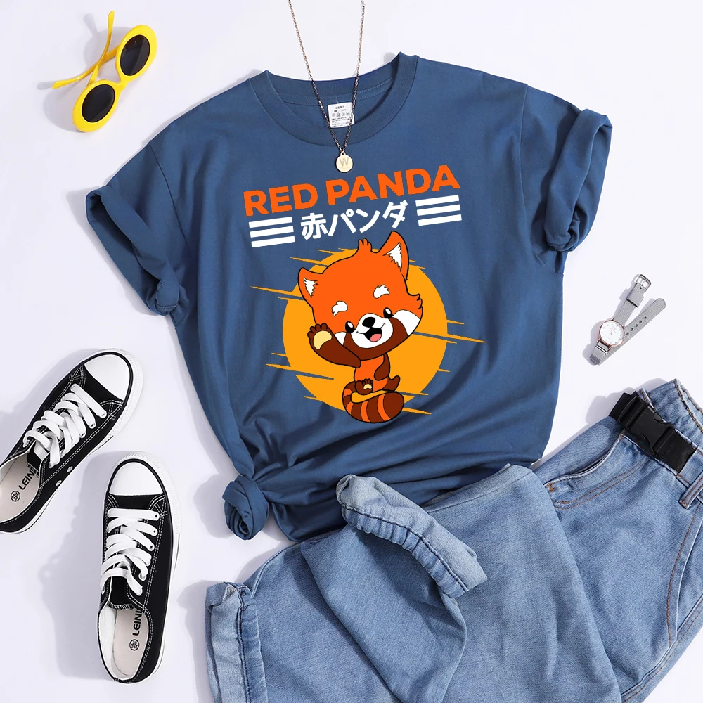 Red Panda Kawaii Cartoons Print Womens T Shirt Breathable Cool Tshirt Street Summer Crop Top Fashion Sports Tee Clothing Women