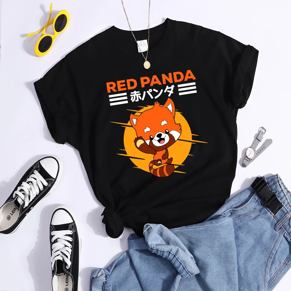 Red Panda Kawaii Cartoons Print Womens T Shirt Breathable Cool Tshirt Street Summer Crop Top Fashion Sports Tee Clothing Women