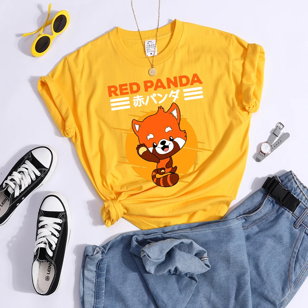 Red Panda Kawaii Cartoons Print Womens T Shirt Breathable Cool Tshirt Street Summer Crop Top Fashion Sports Tee Clothing Women
